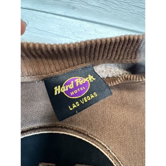 Vintage 90s Hard Rock Hotel Las Vegas Pullover Sweatshirt Cheetah Brown M/L - Picture 5 of 9